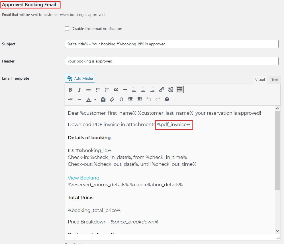 pdf invoices tag motopress hotel booking