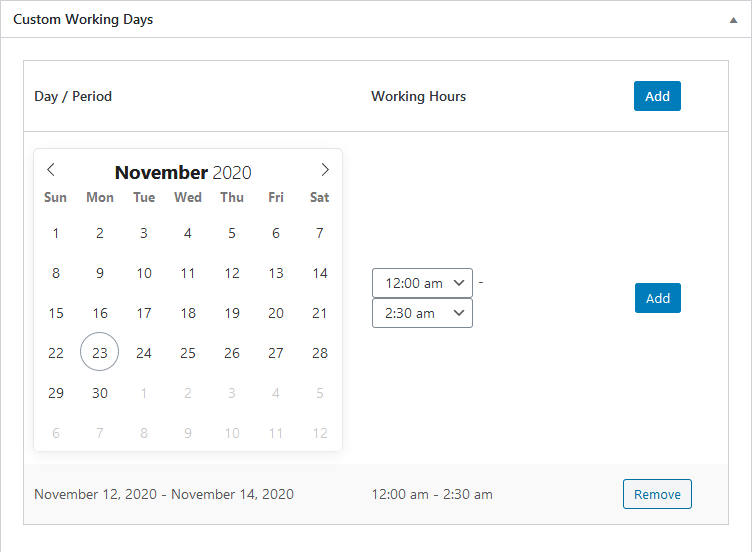 wordpress booking plugin custom working days