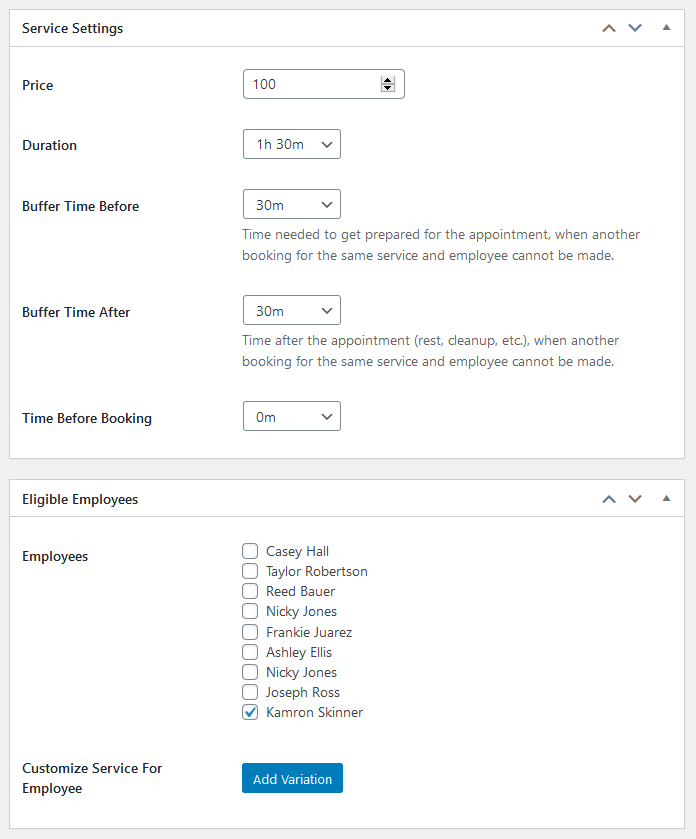 service settings