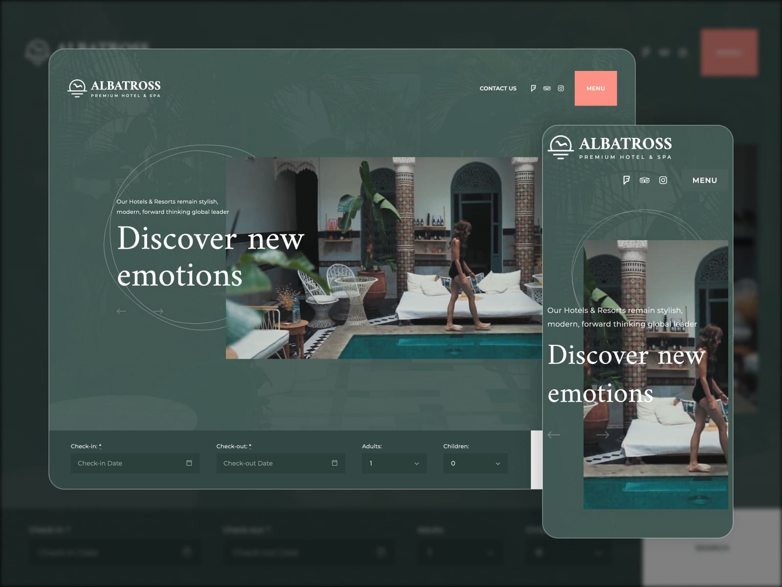 Albatross - Screenshot of Elementor templates for a hotel. Homepage.