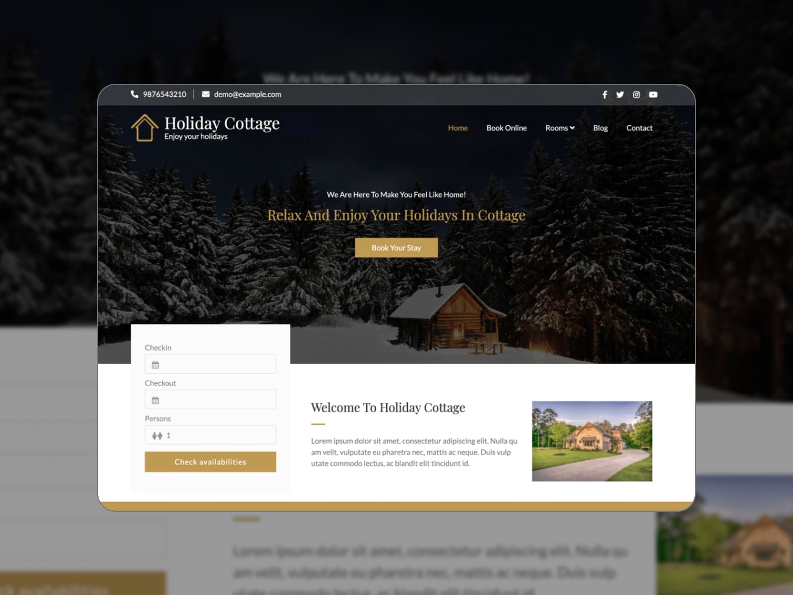 Holiday Cottage - Screenshot of Elementor templates for a hotel site. Homepage.