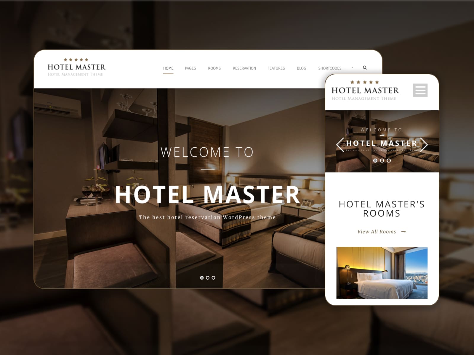 Hotel Master - Screenshot of WordPress themes for hospitality business. Homepage.