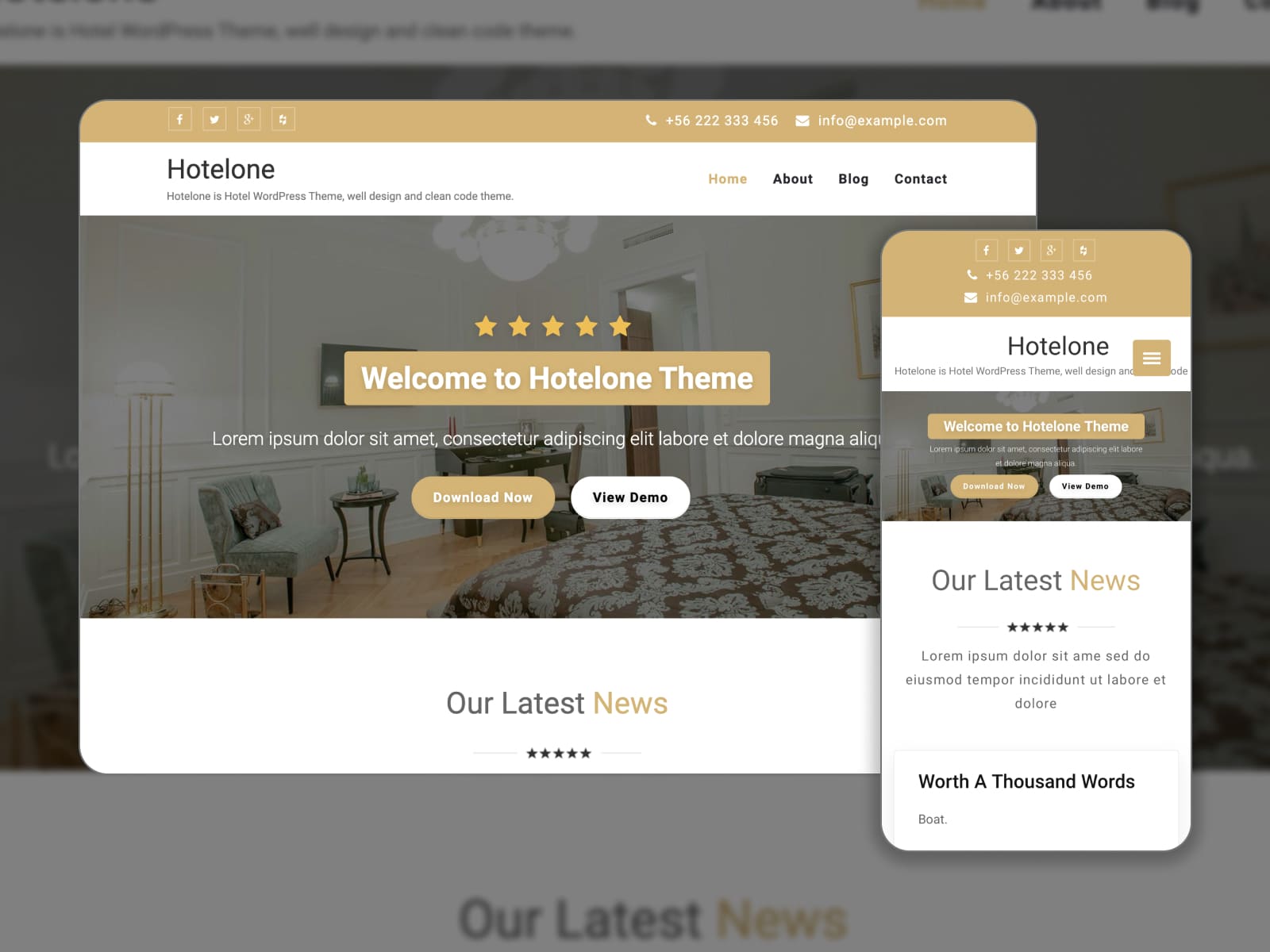 Hotelone - Screenshot of Elementor templates for a hotel and resort. Homepage.