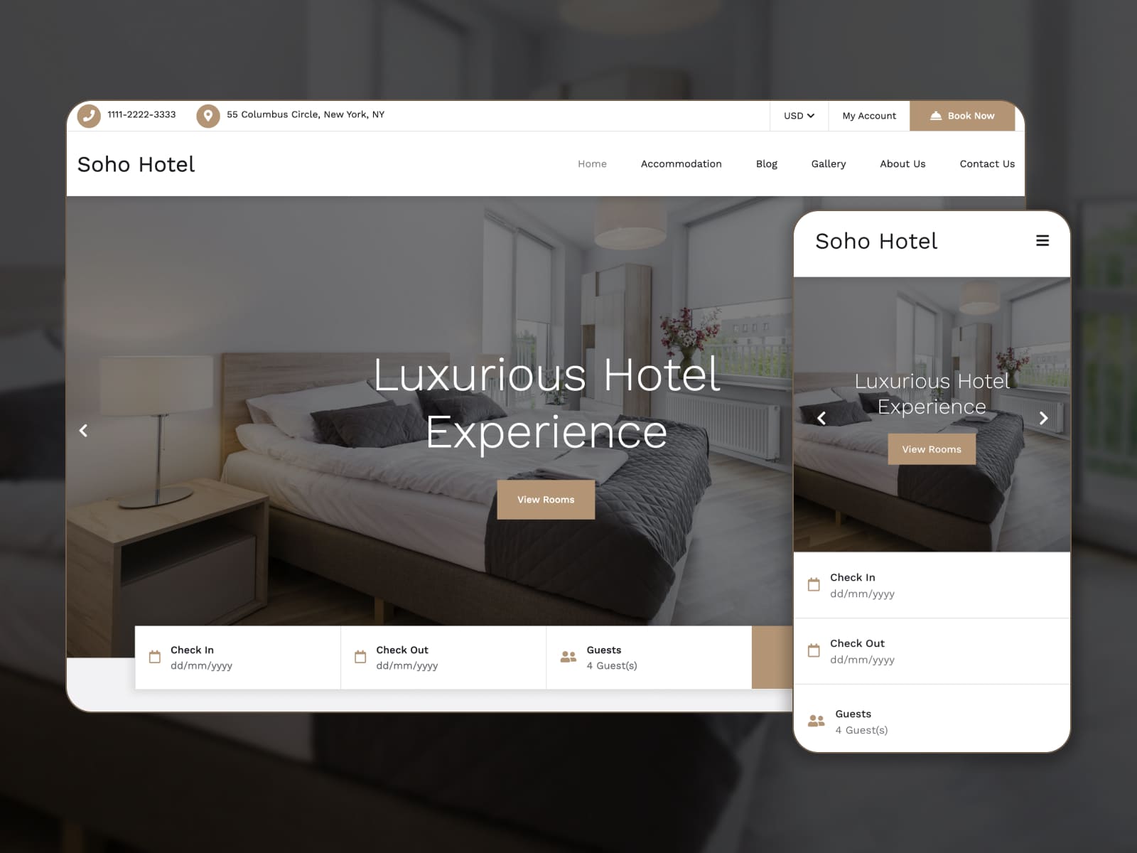 Soho - Screenshot of WordPress themes for apartments. Homepage.