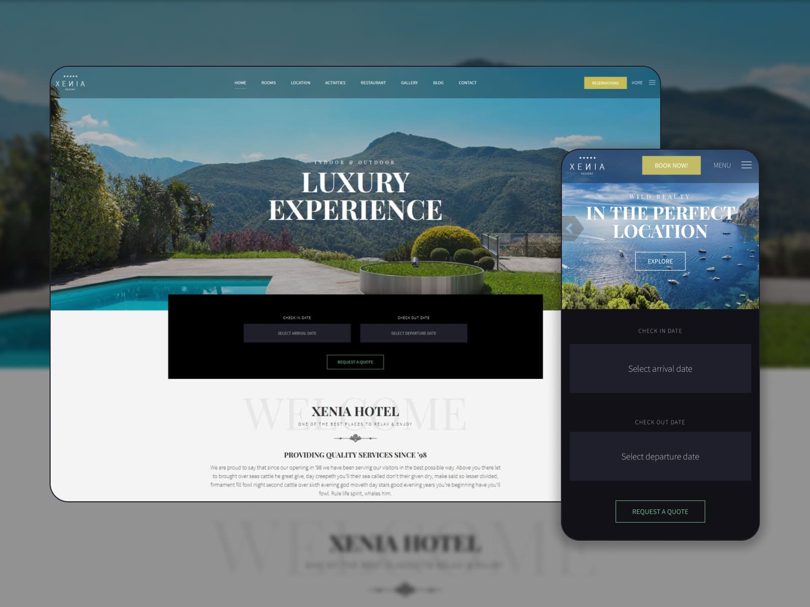 Xenia - Screenshot of WordPress themes for rental property sites. Homepage.