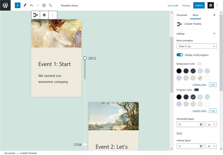 timeline events wordpress block