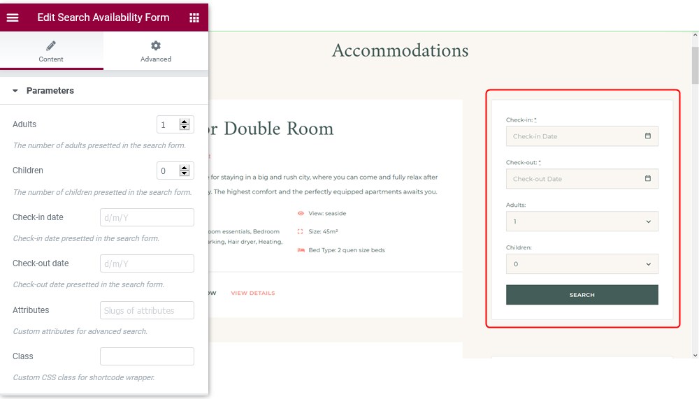 Elementor hotel booking template Albatross