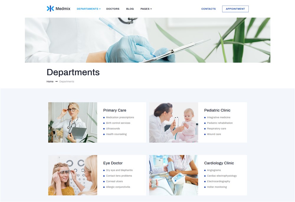 clinic wp theme departments