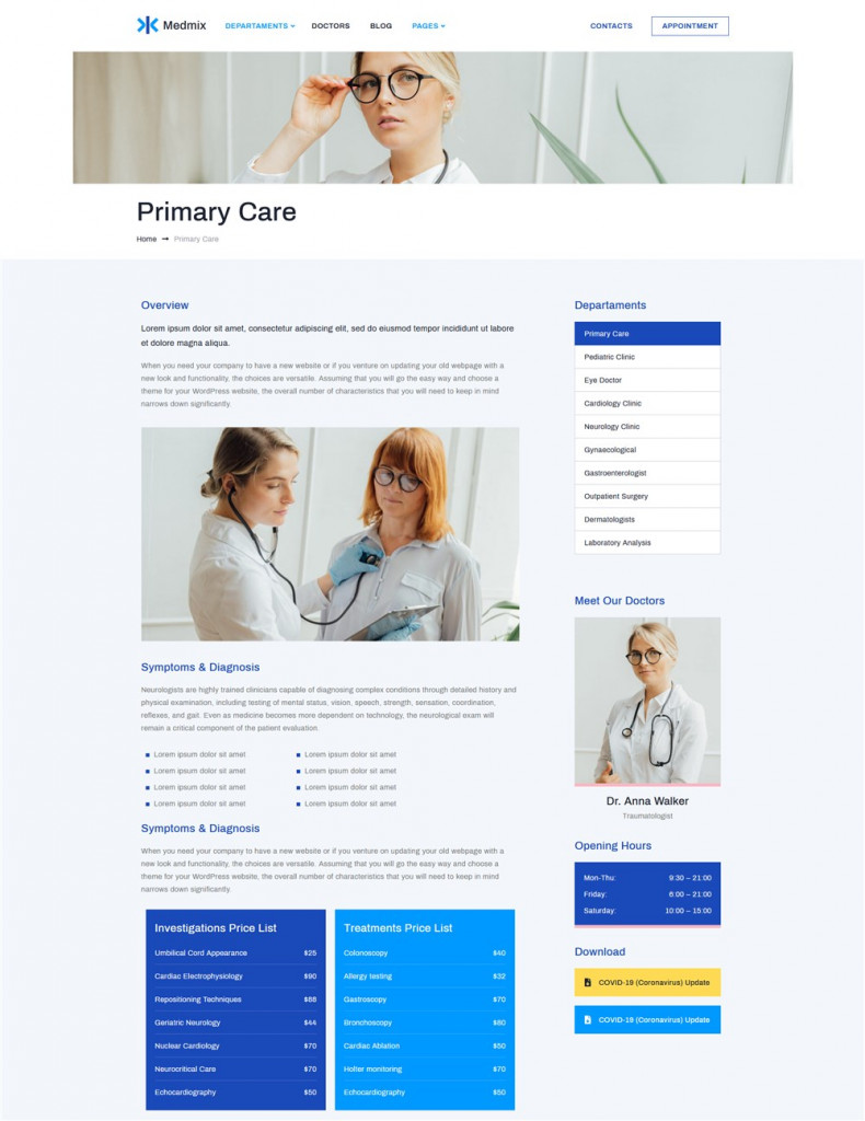 department page medical wordpress theme