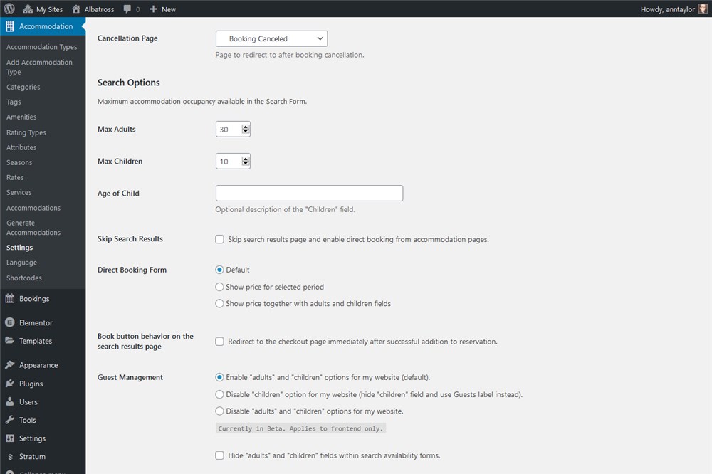 edit search form wordpress hotel booking plugin