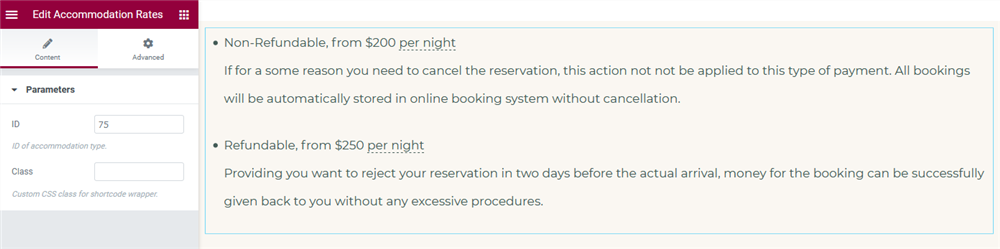 elementor booking plugin rates