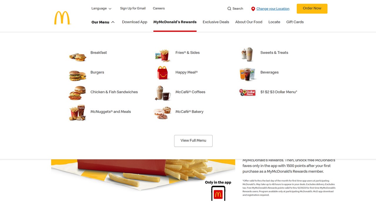 The Mcdonalds website mega menu.