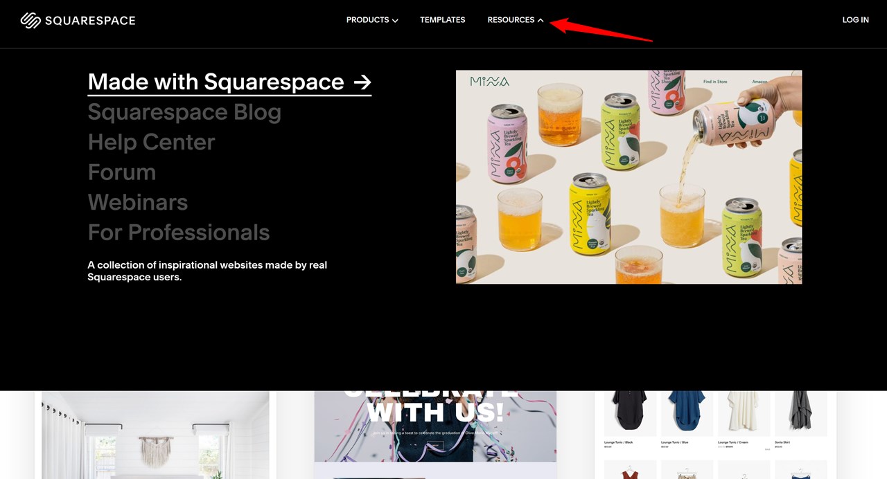 The mega menu in Squarespace.