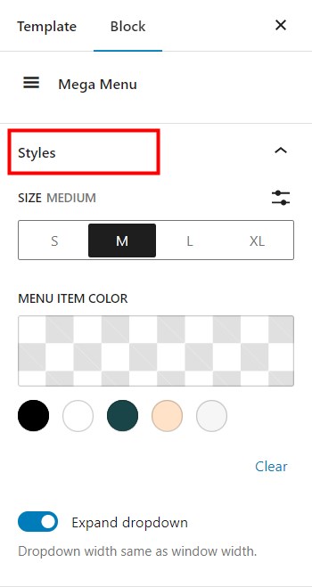 How to edit styles in mega menu.