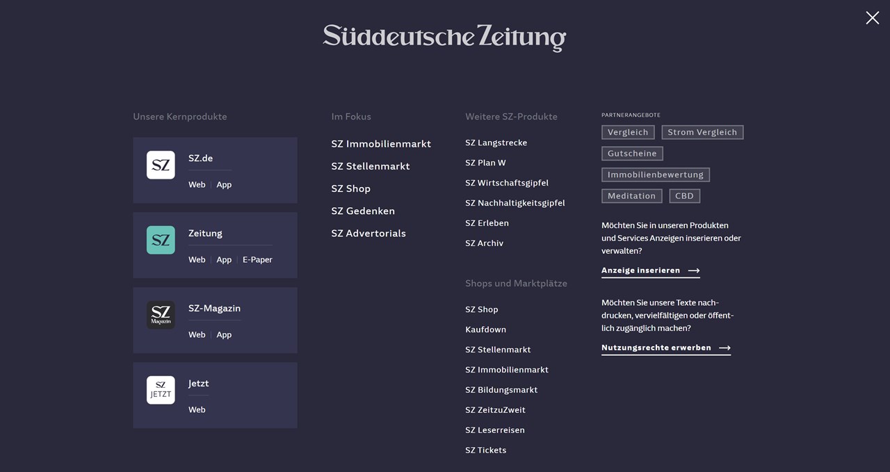 The suddeutsche zeitung mega menu.