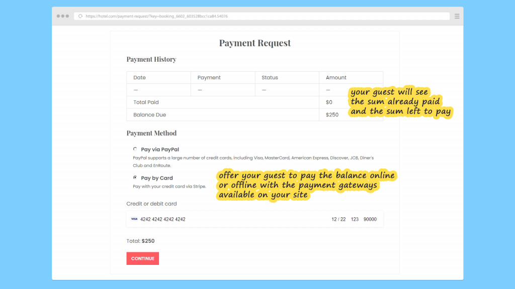 Payment request - pay balance due