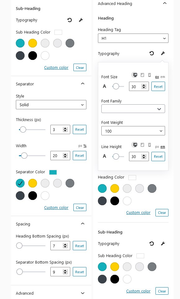 advanced heading customization UAG