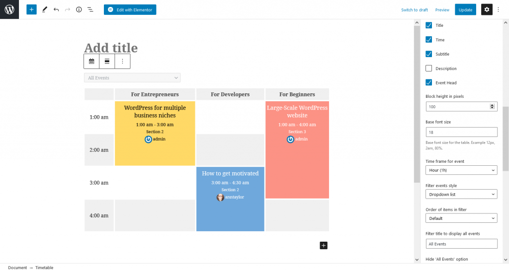 timetable block editor