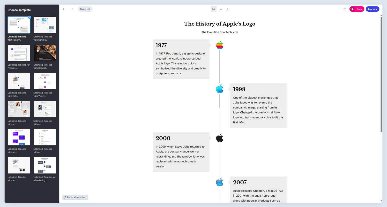 Image of Unlimited Timeline Widget, perfect for showcasing your milestones and information with efficient and user-friendly customization.