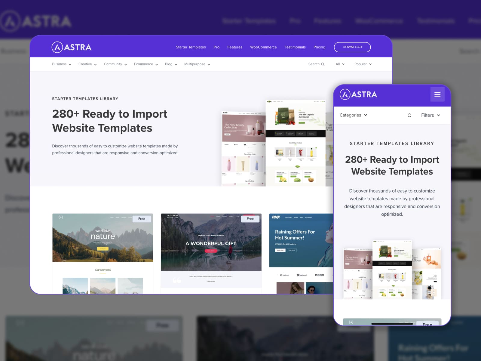 A powerful and fast Astra WordPress theme with multipurpose demos in violet colors.