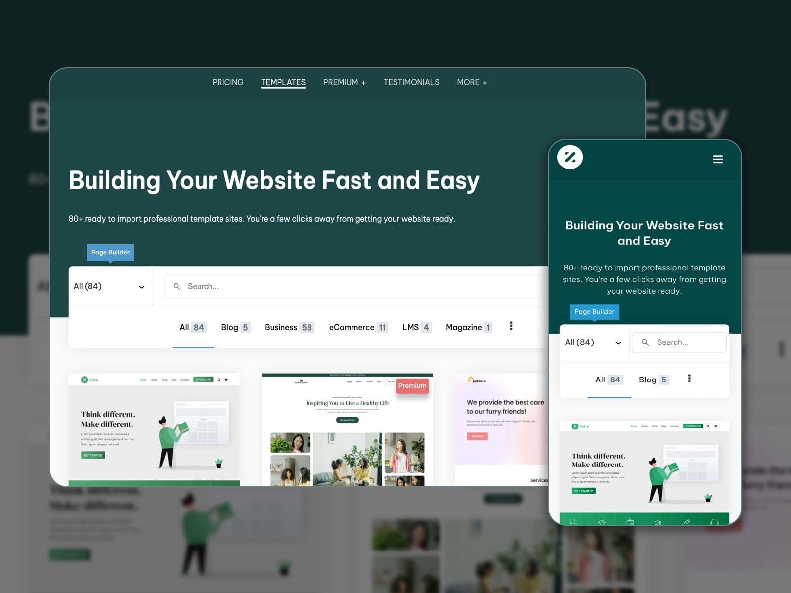 A collage with the Zakra WordPress multipurpose design.