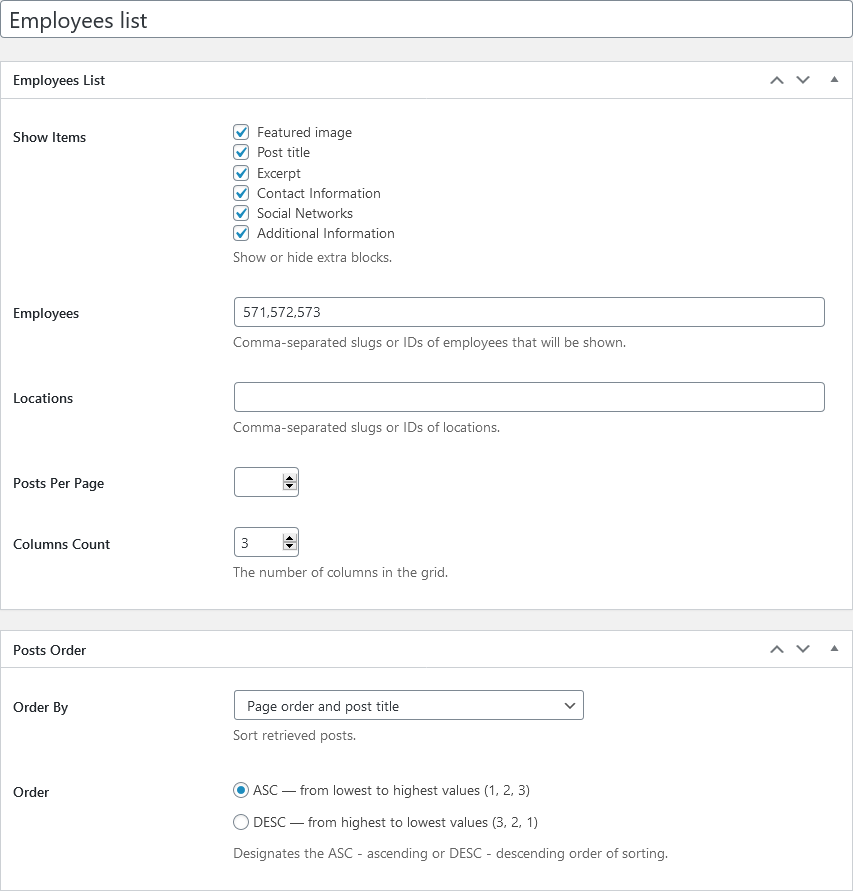 employee settings admin