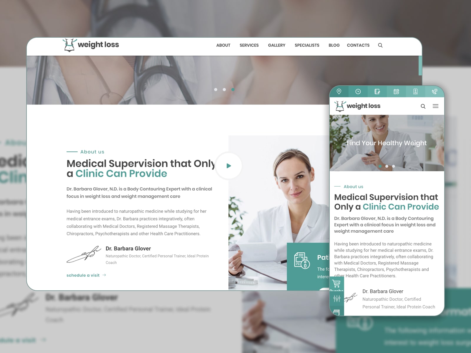 Collage of the Medin WordPress theme for medical websites.