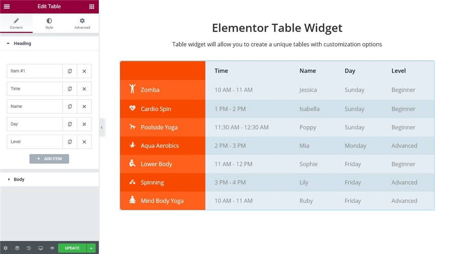 table colors