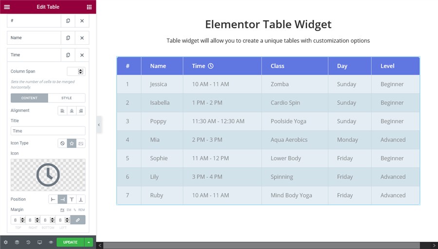 table heading