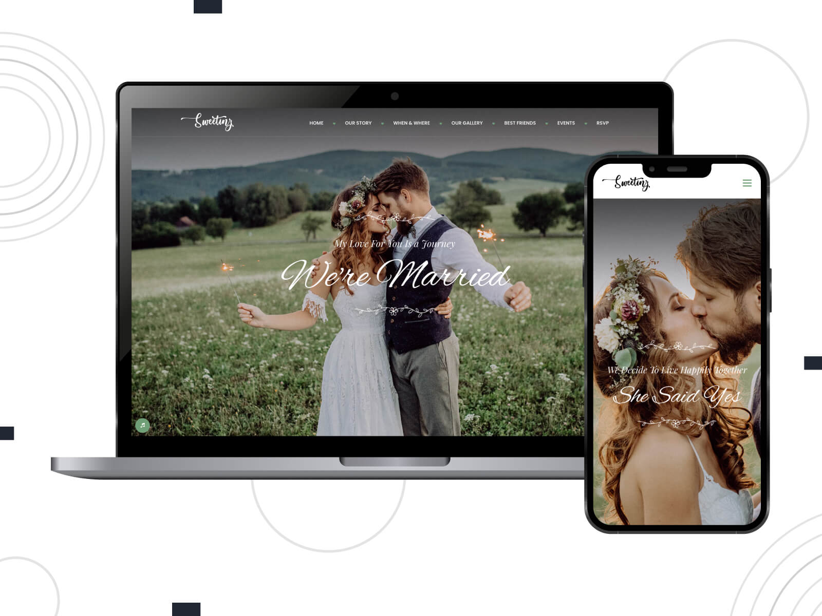 Screenshot of Sweetinz - dim, rich, feature-laden WordPress themes for diverse wedding planning needs in dim gray, dark slate gray, and rosy brown color combination.