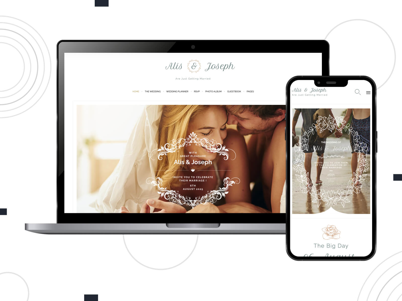 Picture of Alis - light, inviting, outdoor and garden-themed WordPress templates for nature-inspired weddings in saddle brown, sienna, and dark khaki color palette.