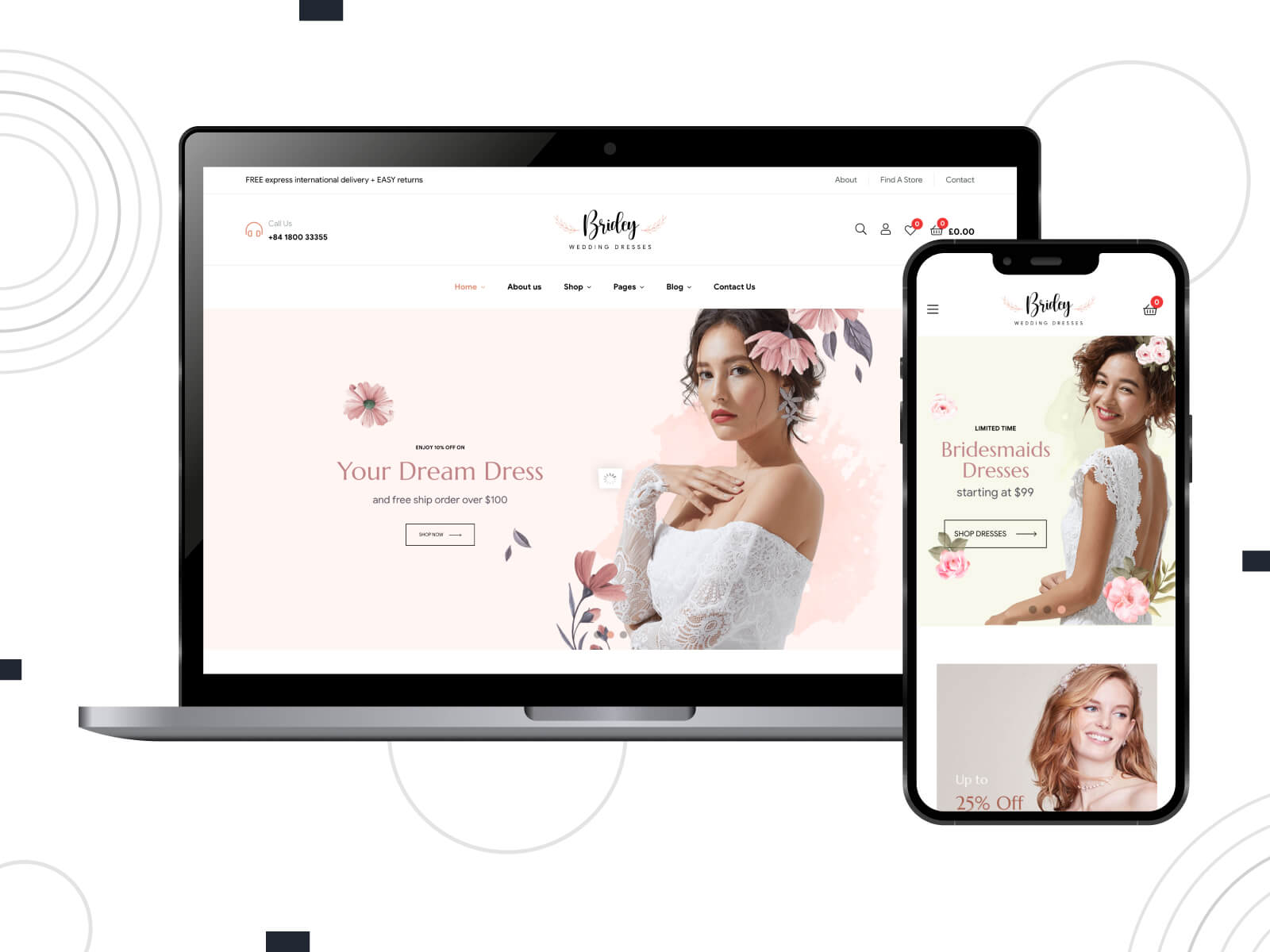 Image of Bridey - luminous, rich, boutique WordPress themes for intimate and small-scale weddings in sienna, and rosy brown color combination.