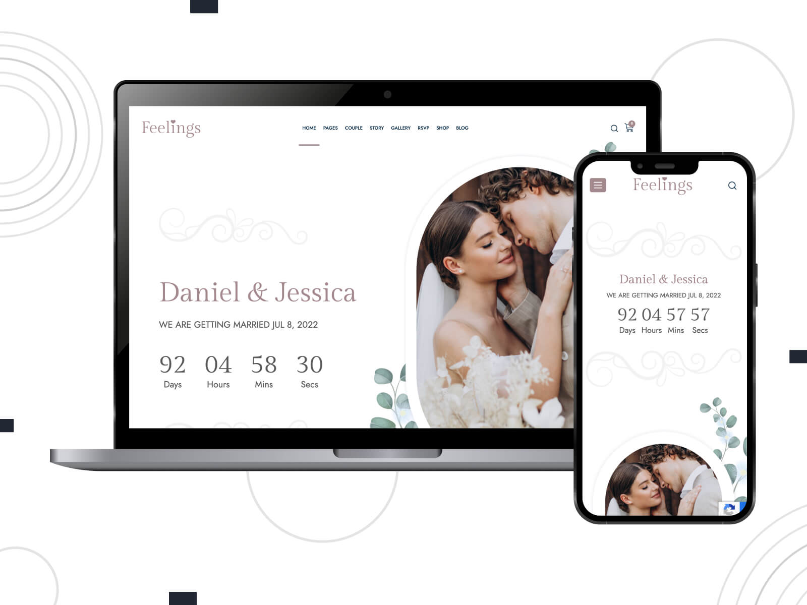 Picture of Feelings - bright, rich, WordPress themes for weddings supporting multiple languages, ideal for international ceremonies in dim gray, rosy brown, and dark olive green hues.