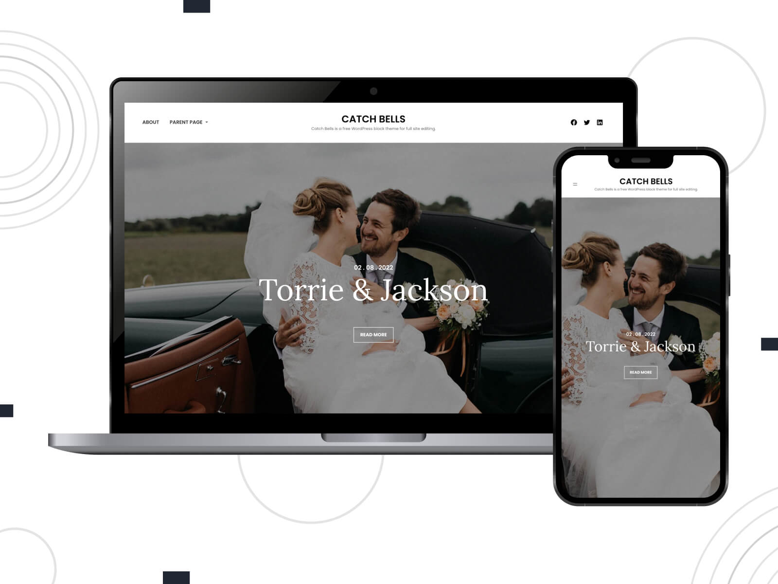 Illustration of Catch Bells - dim, rich, high-quality wedding themes on WordPress with integrated multimedia for capturing wedding memories in dim gray, dark slate gray, and dark olive green color combination.