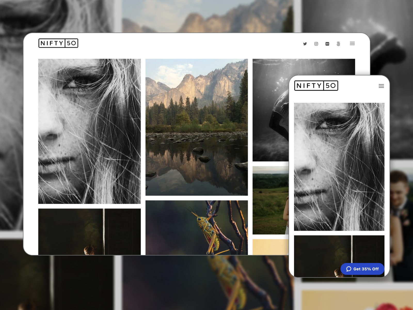 The Nifty Fifty dark and light WordPress theme.