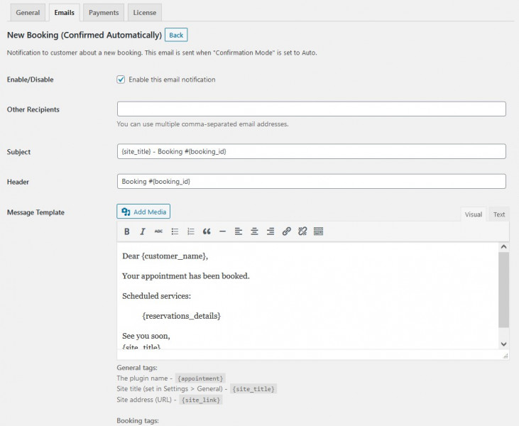Customer emails - Settings & Options - MotoPress