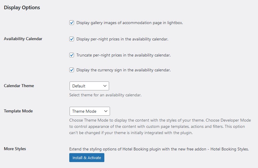 display options hotel booking