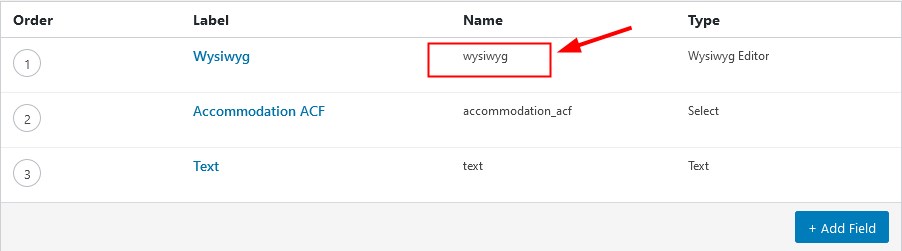 field name ACF