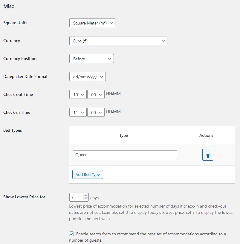 misc settings