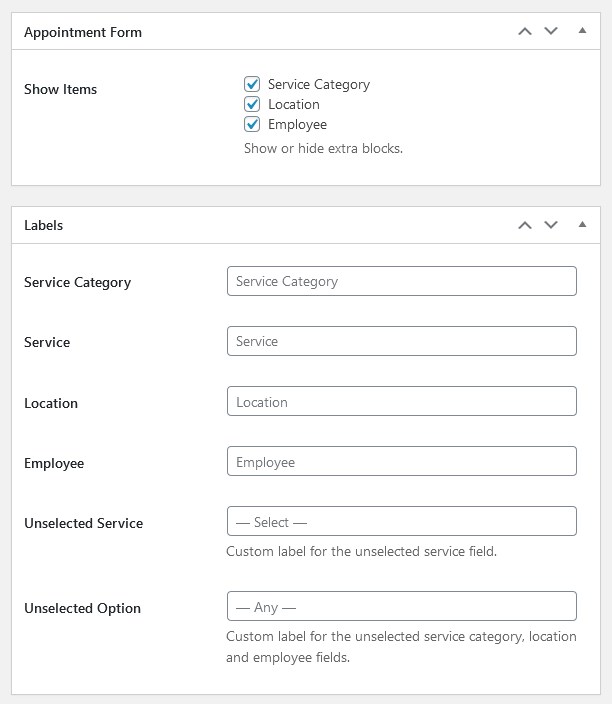 shortcode settings