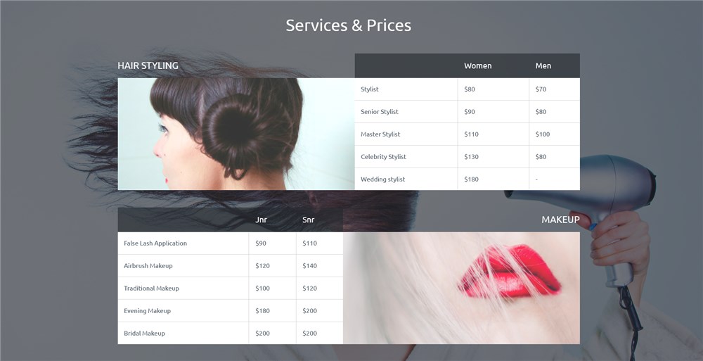 pricing table