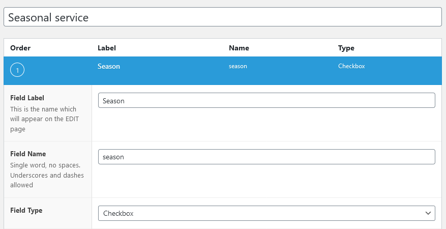 season in post blocks custom fields