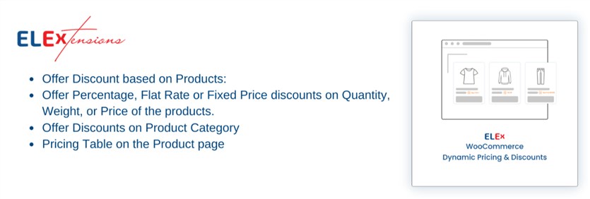 Image of the ELEX WooCommerce Dynamic Pricing and Discounts WordPress plugin in the white color.