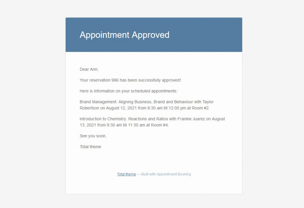 appointment approved email