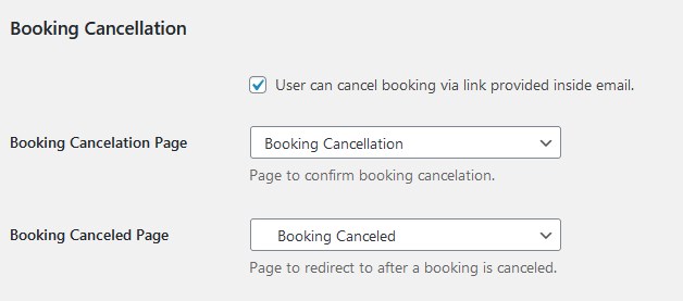 booking cancelation settings