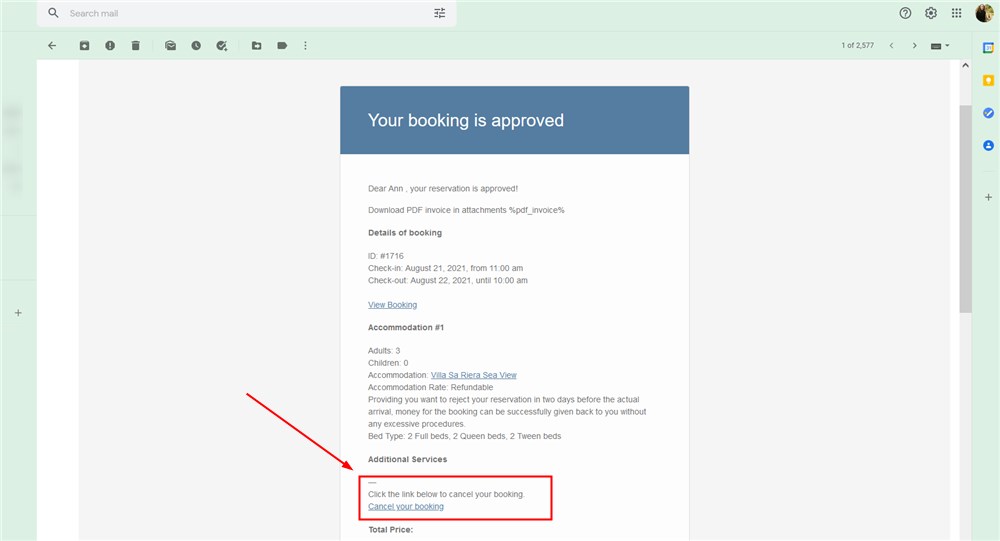 click to cancel booking email