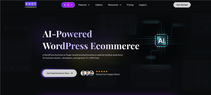 Screenshot of the EasyCommerce business plugin homepage.