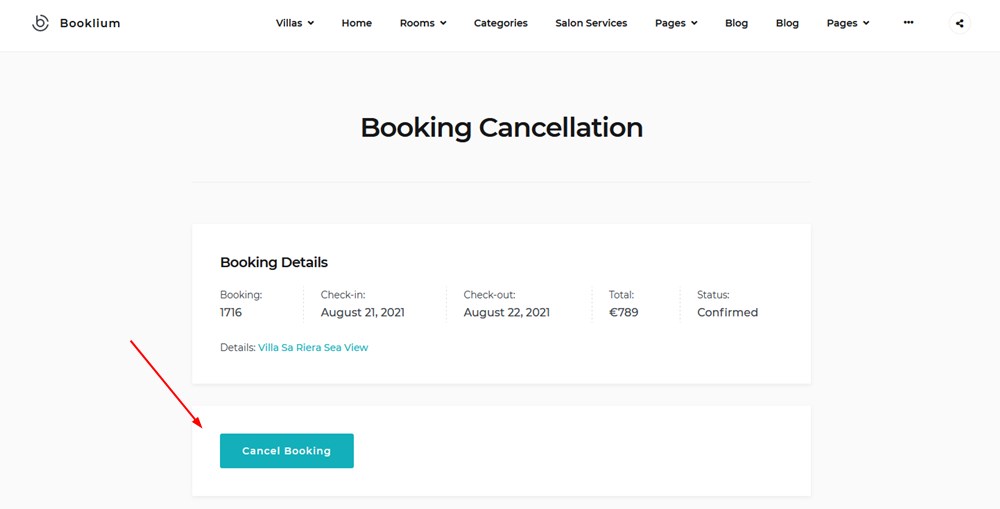 extra page to cancel booking