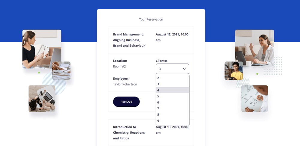 number of people in multiservice booking feature