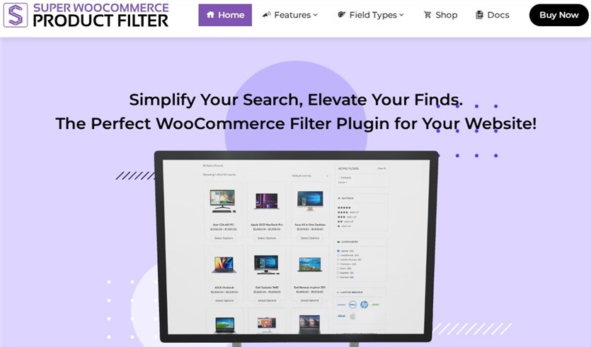 Screenshot of the Super WooCommerce Filter homepage.